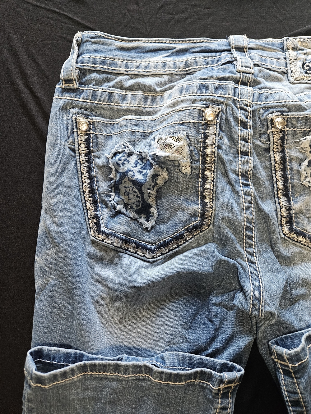 Miss Me Light Blue Boot Cut Jeans with Fringe Pocket Detail - Picture 7 of 7